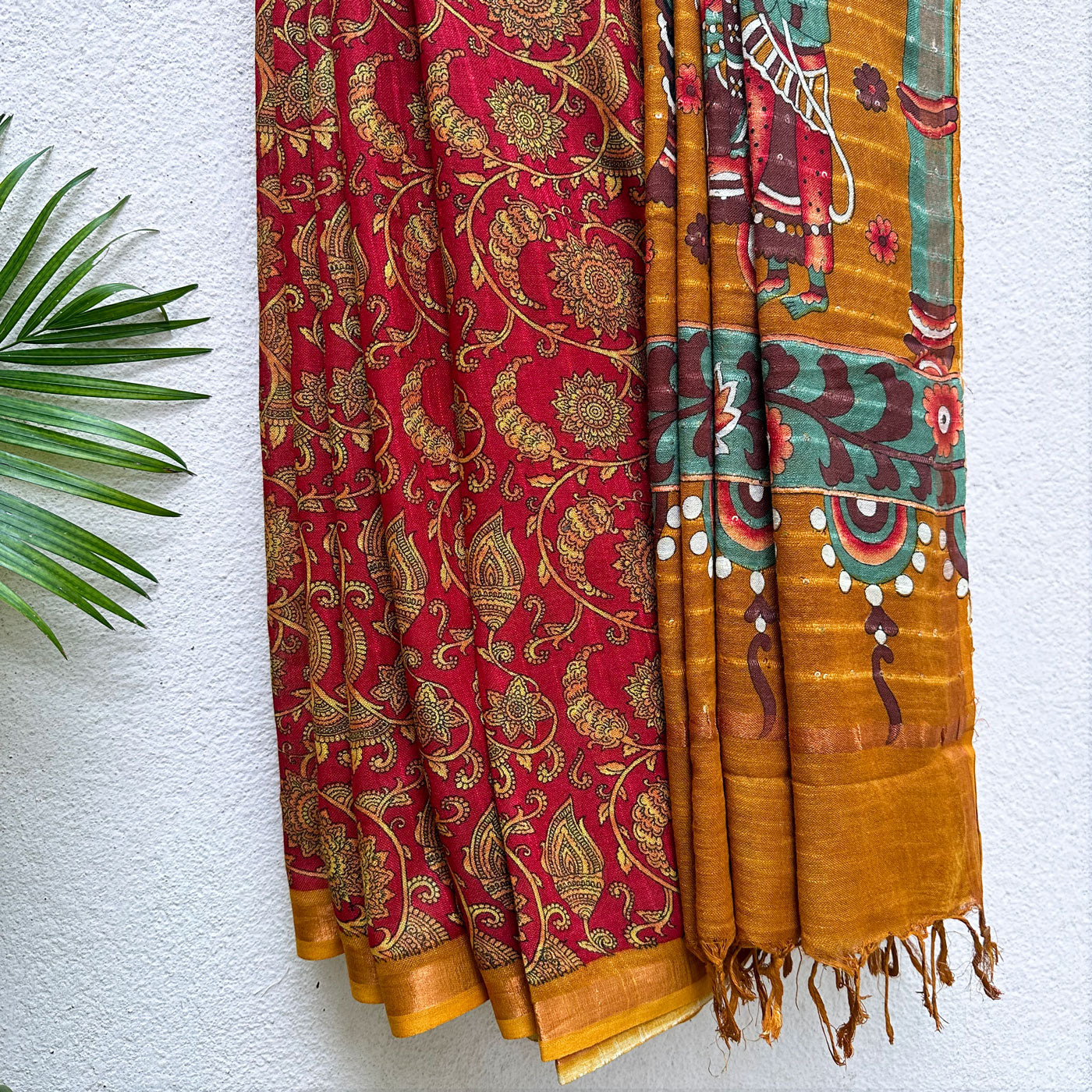 Aurora Red Organic Linen Saree