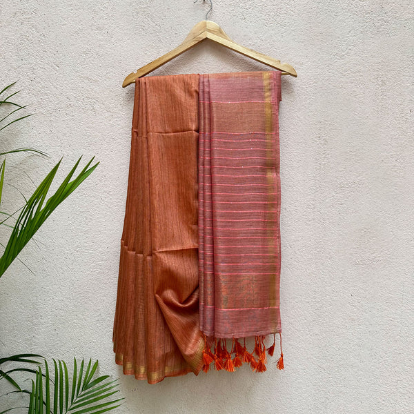 Light Peach Bamboo Silk Printed Saree - Vasu Sarees - 3090637