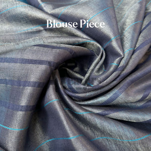 Blue Graphite Zari Linen Saree