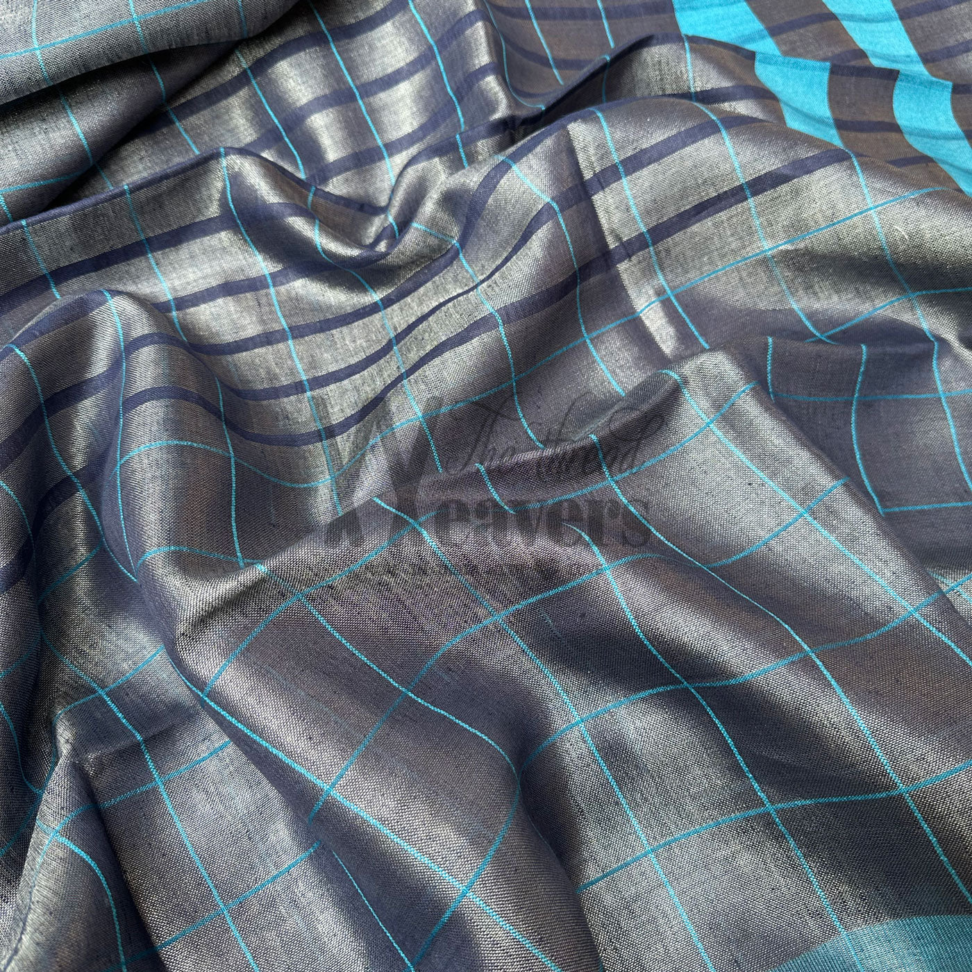 Blue Graphite Zari Linen Saree