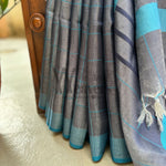 Load image into Gallery viewer, Blue Graphite Zari Linen Saree
