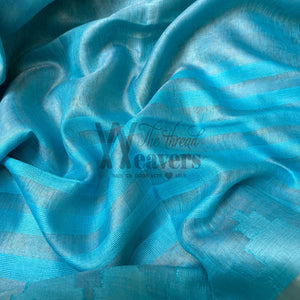 Blue Lagoon Zari Linen Saree