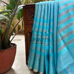 Load image into Gallery viewer, Blue Lagoon Zari Linen Saree
