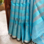 Load image into Gallery viewer, Blue Lagoon Zari Linen Saree
