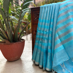 Blue Lagoon Zari Linen Saree