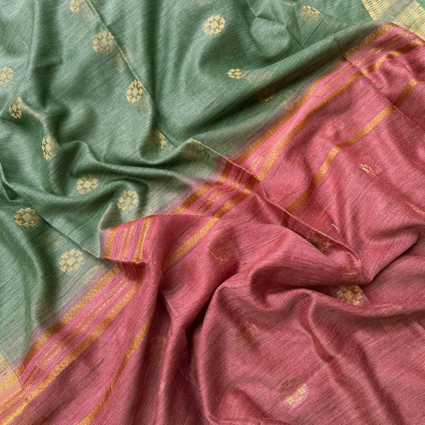 Bronze Green Cotton Bamboo Silk Saree