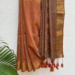 Load image into Gallery viewer, Bronze Mist Cotton Bamboo Silk Saree
