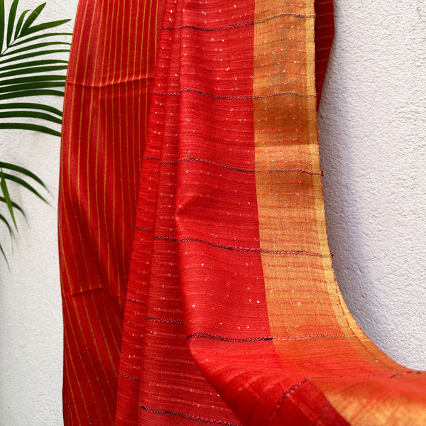 Buy Ready to Wear Soft Silk Saree With Self Print and Copper Zari Online