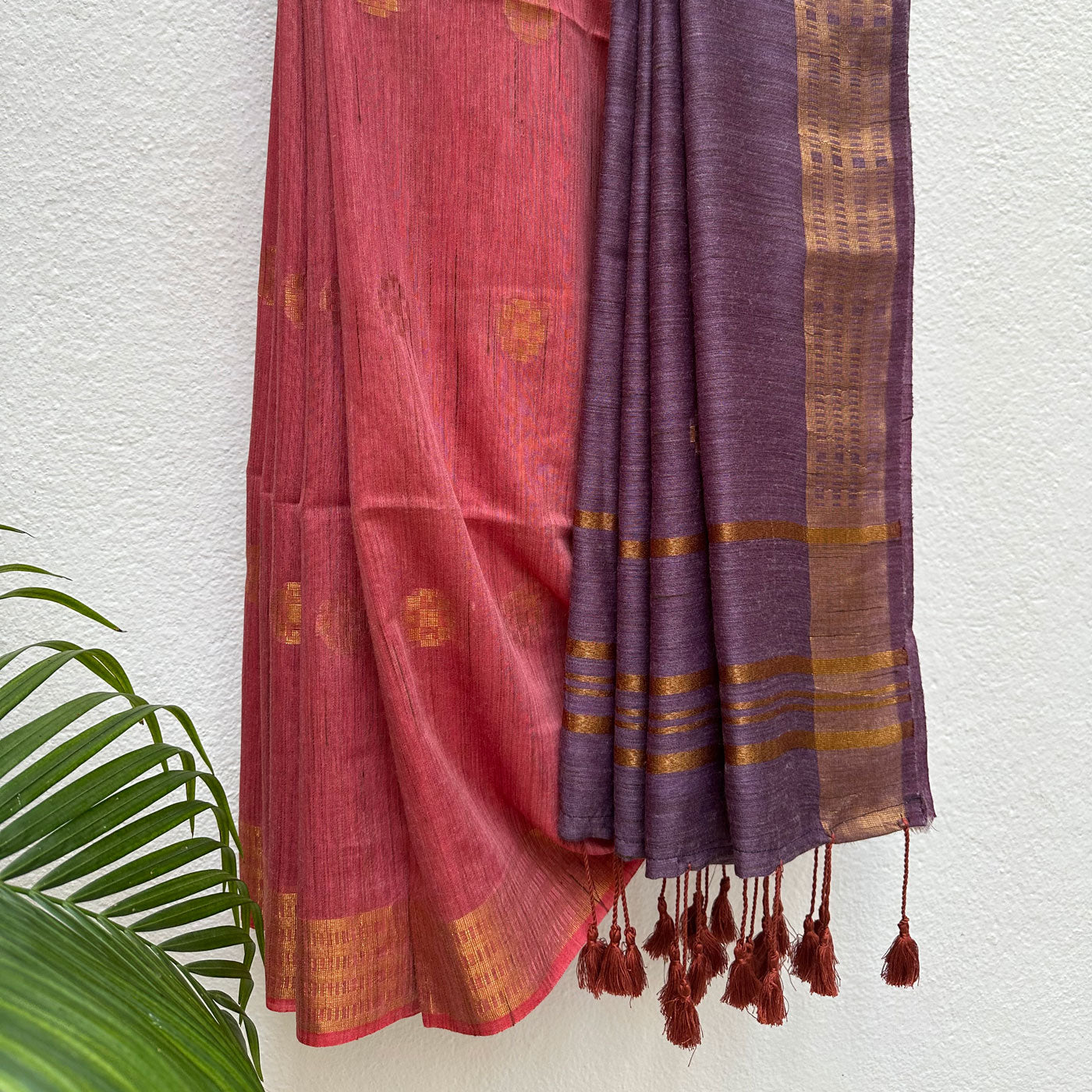 Carmine Rose Cotton Bamboo Silk Saree