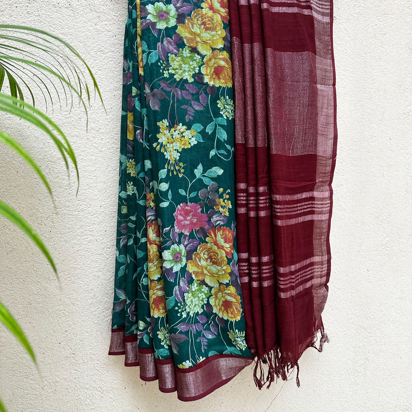 Deep Ocean Reef Organic Linen Saree