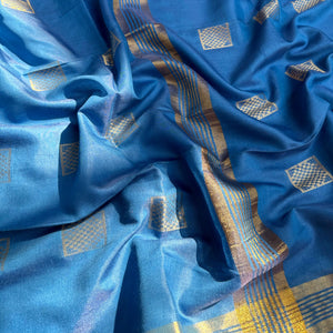 Egyptian Blue Cotton Silk Saree