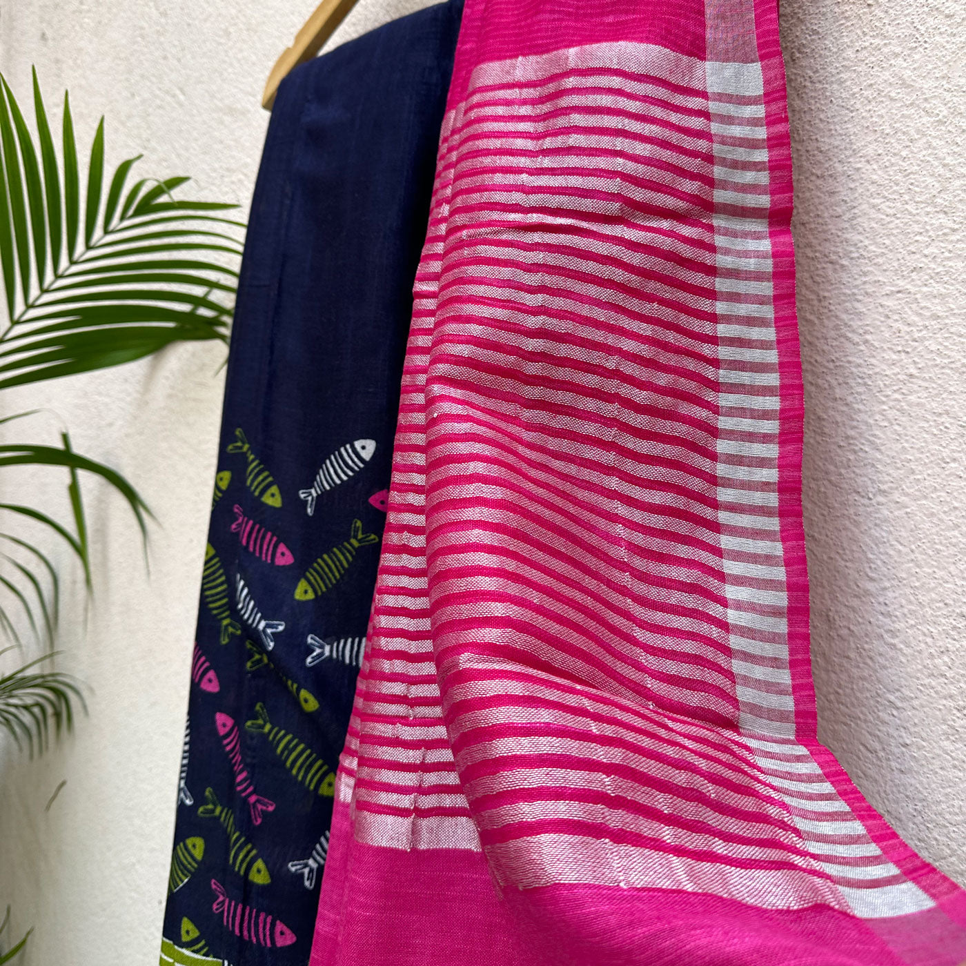 Fishing Blues Cotton Saree