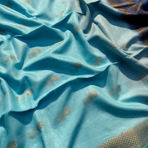 French Blue Cotton Silk Saree