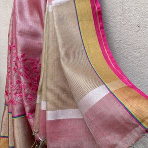 Gavathi Zari Linen Embroidered Saree