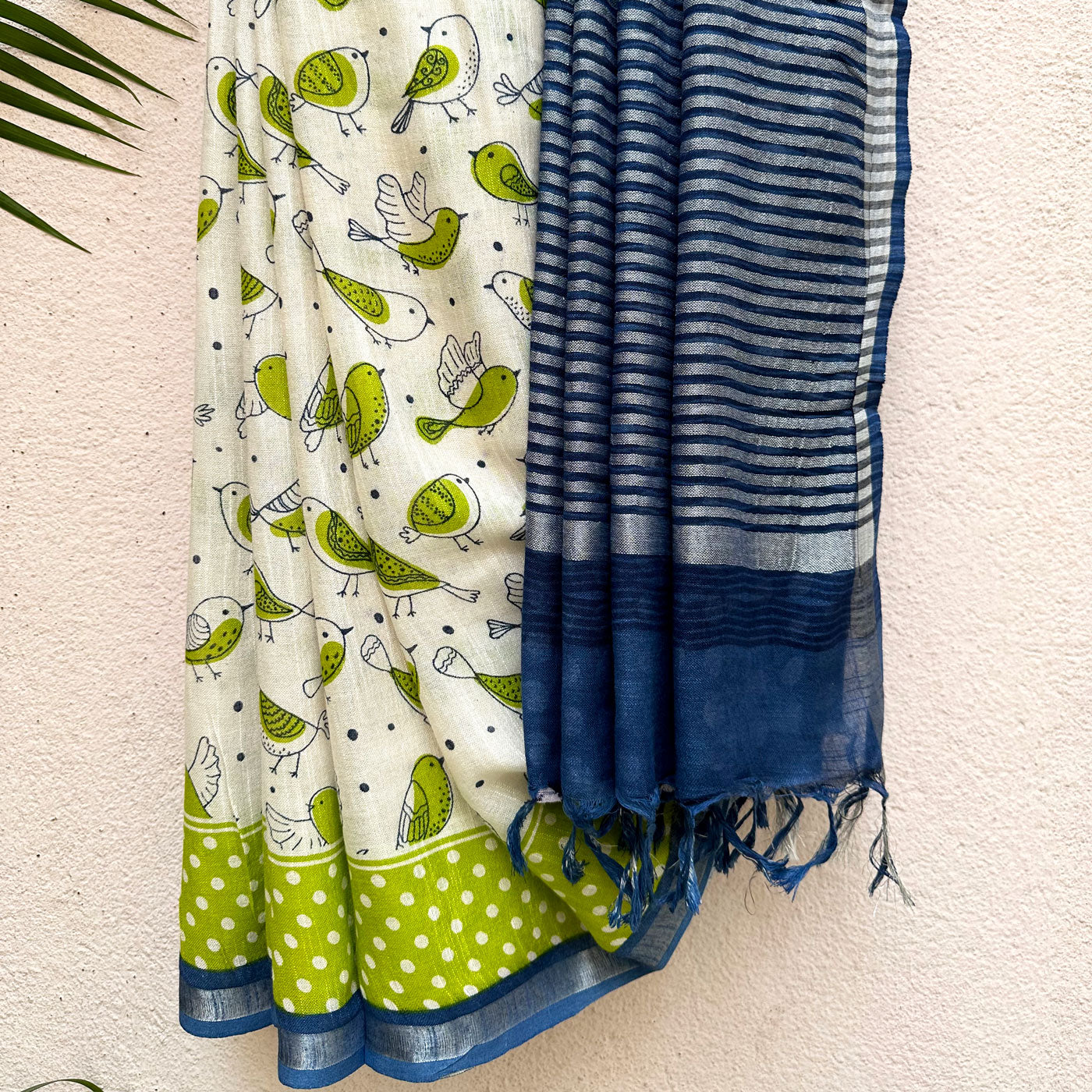 Green Jay Bird Cotton Saree