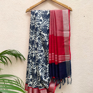 Nordic Bird Organic Linen Saree