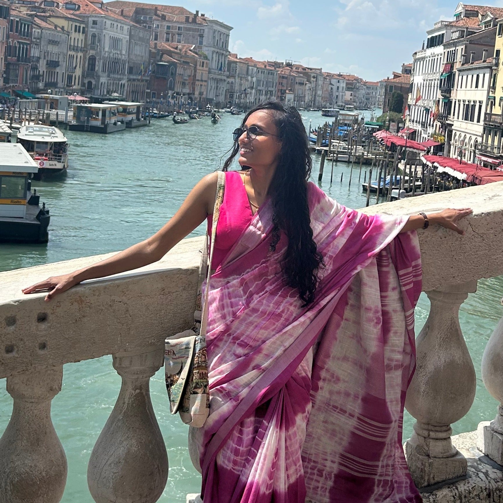 Super Pink Shibori Cotton Linen Saree