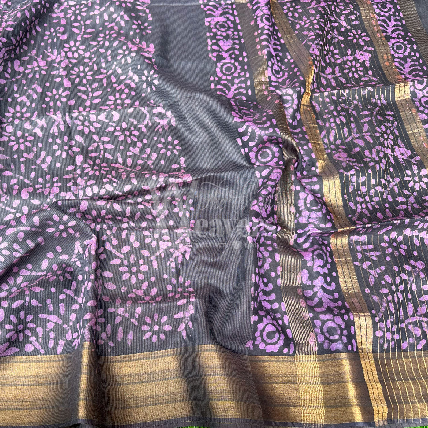 Iris Orchid Batik Cotton Silk Saree