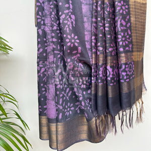 Iris Orchid Batik Cotton Silk Saree