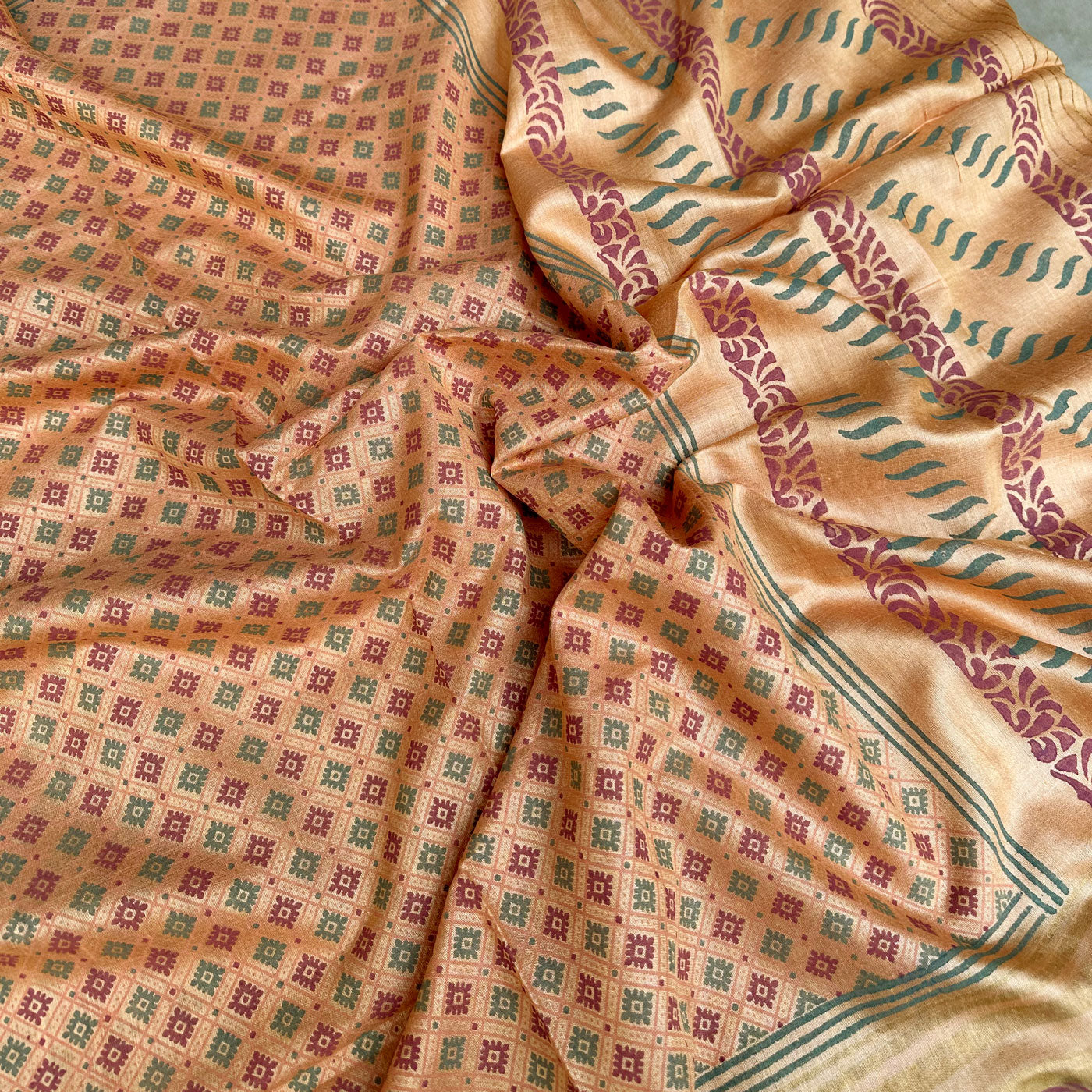 Kaveri Handblock Printed Moonga Silk Saree