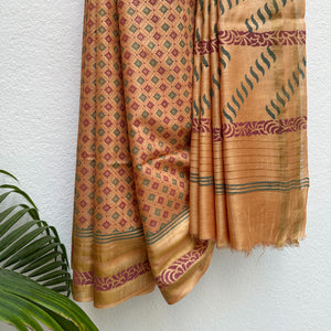 Kaveri Handblock Printed Moonga Silk Saree