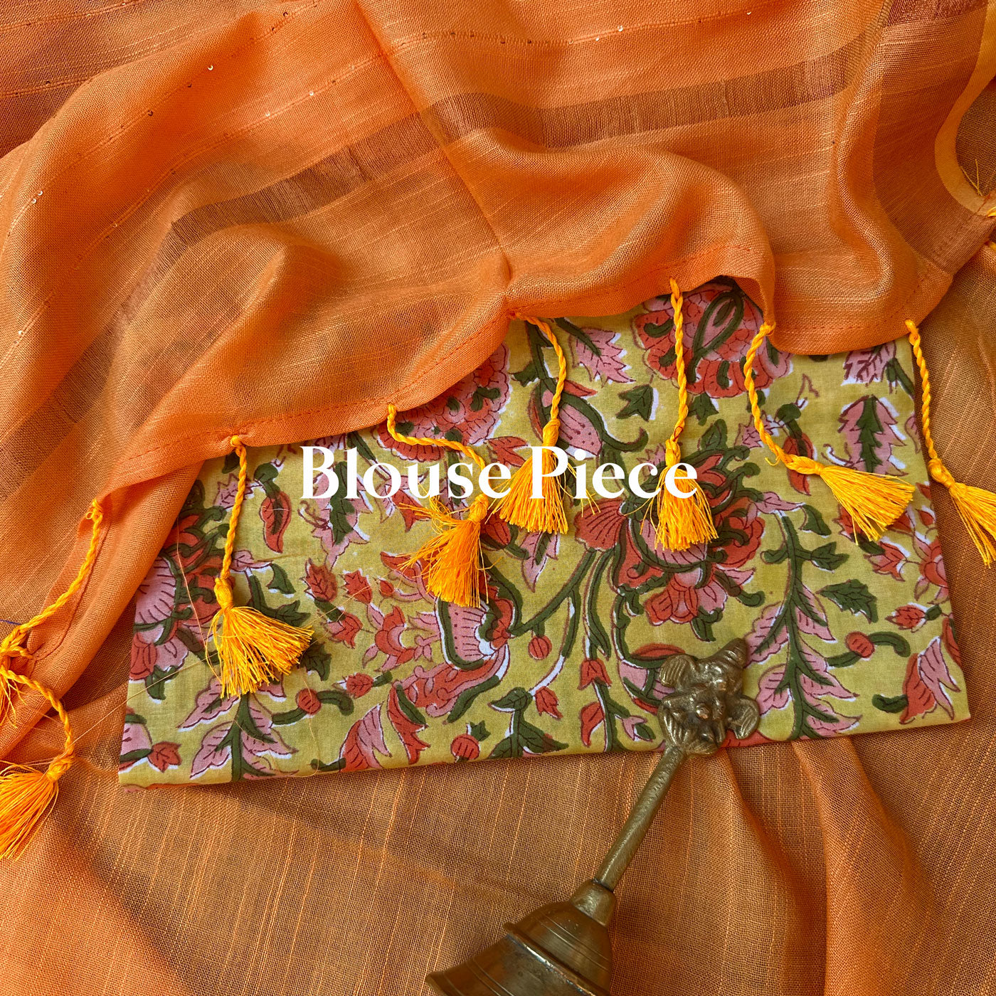 Kesariya Cotton Saree with Printed Blouse