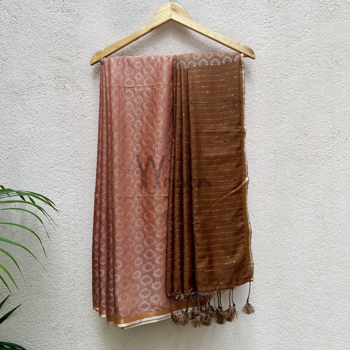 Leather Brown Cotton Viscose Saree