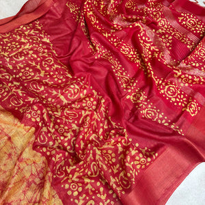 Lollipop Red Batik Cotton Silk Saree