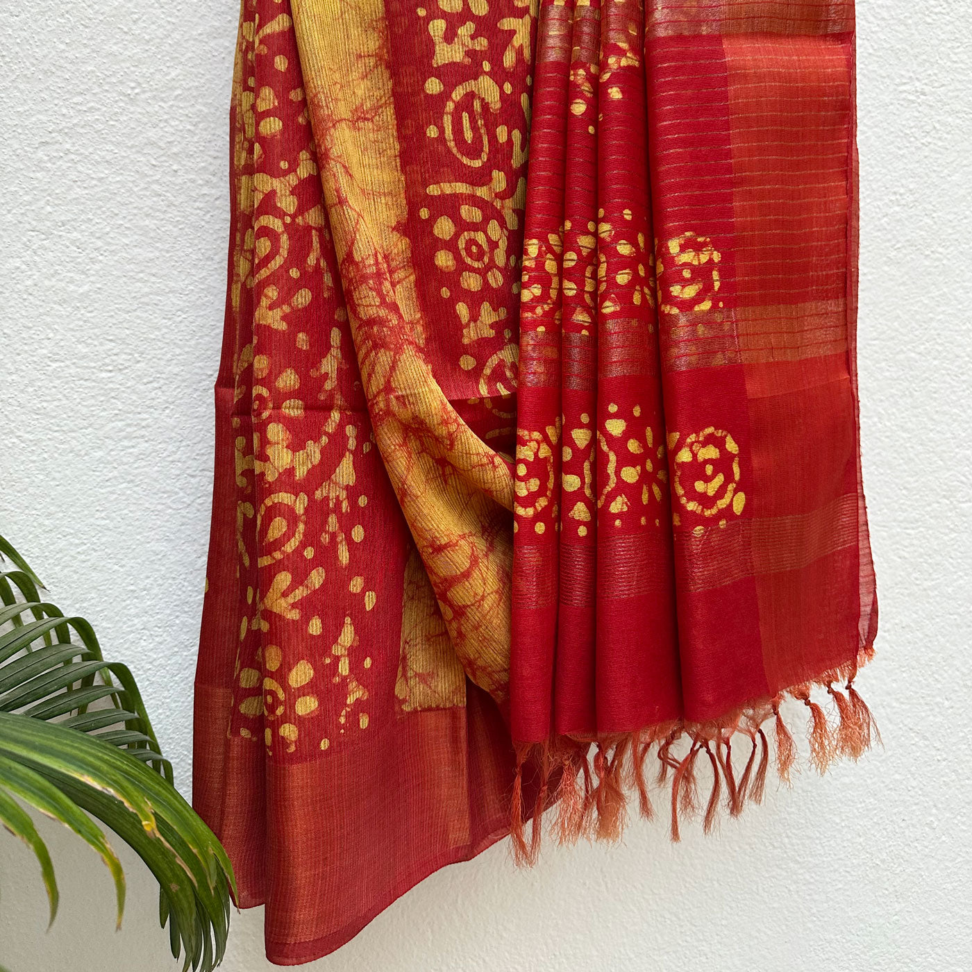 Lollipop Red Batik Cotton Silk Saree