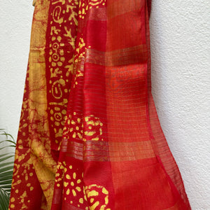 Lollipop Red Batik Cotton Silk Saree