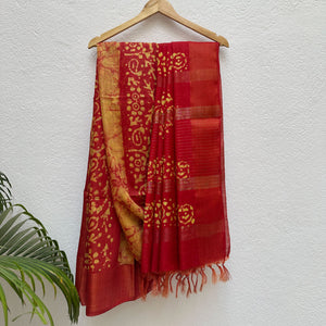 Lollipop Red Batik Cotton Silk Saree