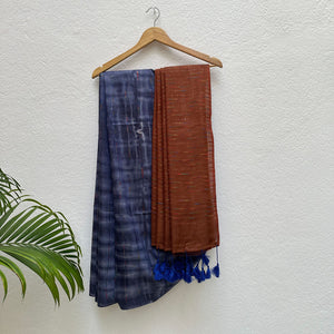 Medieval Blue Shibori Cotton Viscose Saree