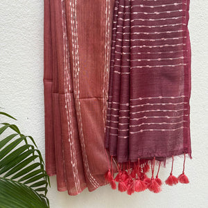 Mineral Red Cotton Bamboo Silk Saree