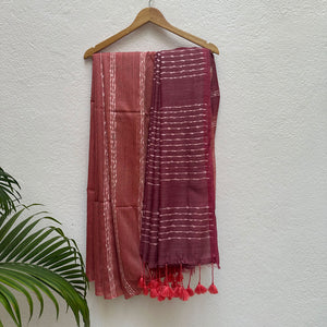 Mineral Red Cotton Bamboo Silk Saree