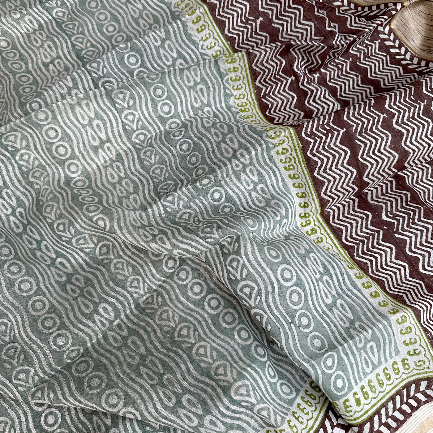 Nalini Handblock Printed Silk Linen Saree