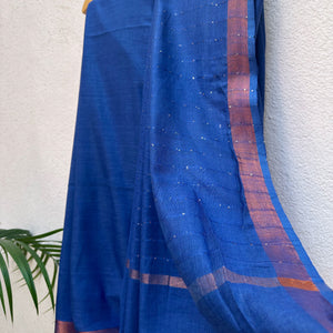 Neela Aasmaan Cotton Saree with Printed Blouse