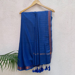 Neela Aasmaan Cotton Saree with Printed Blouse