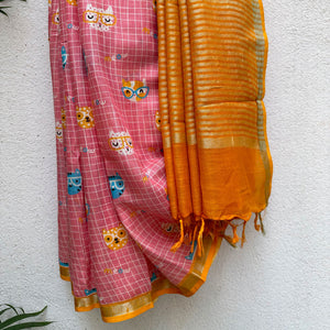 Nerdy Stylish Kitty Cotton Saree