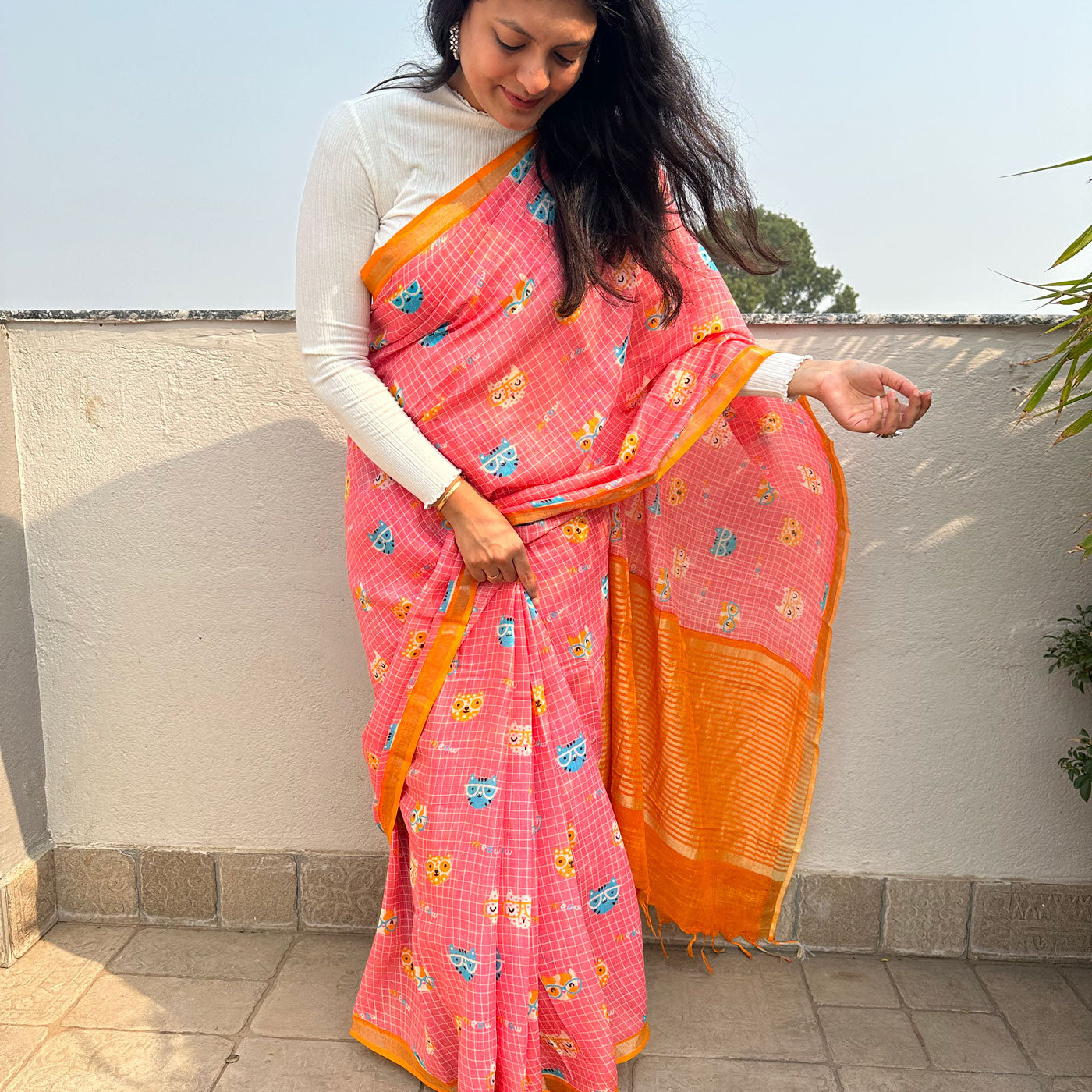 Nerdy Stylish Kitty Cotton Saree