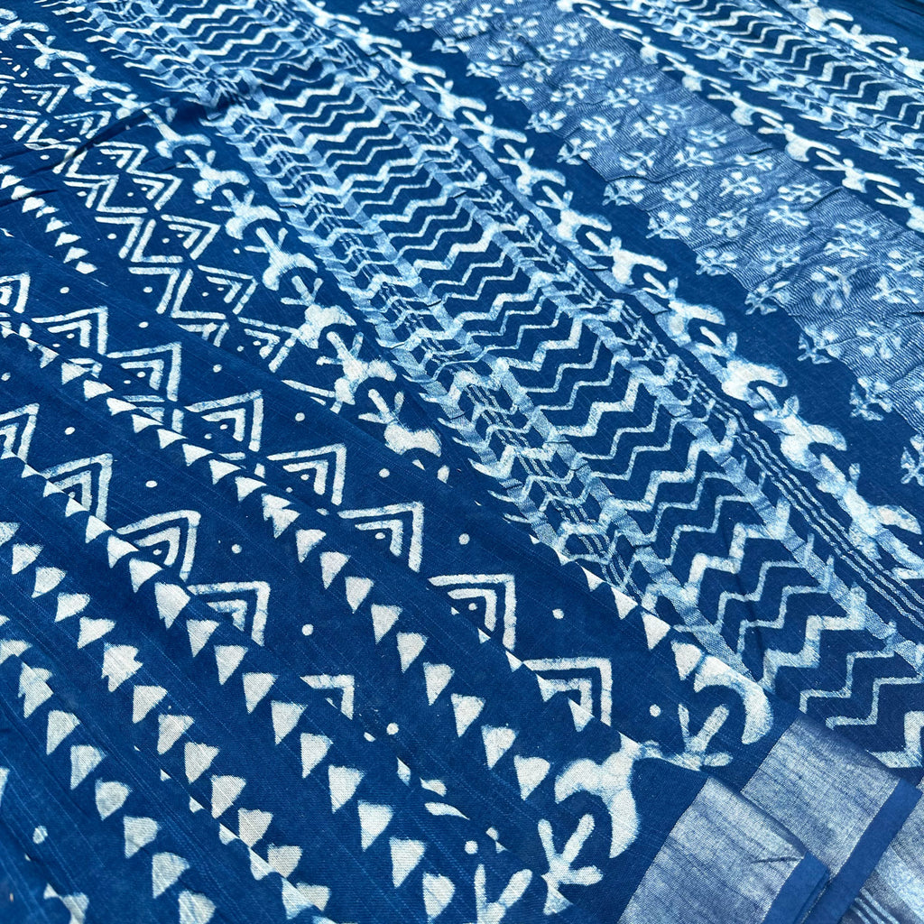 Indigo Hand Block Cotton Linen Saree from Jaipur