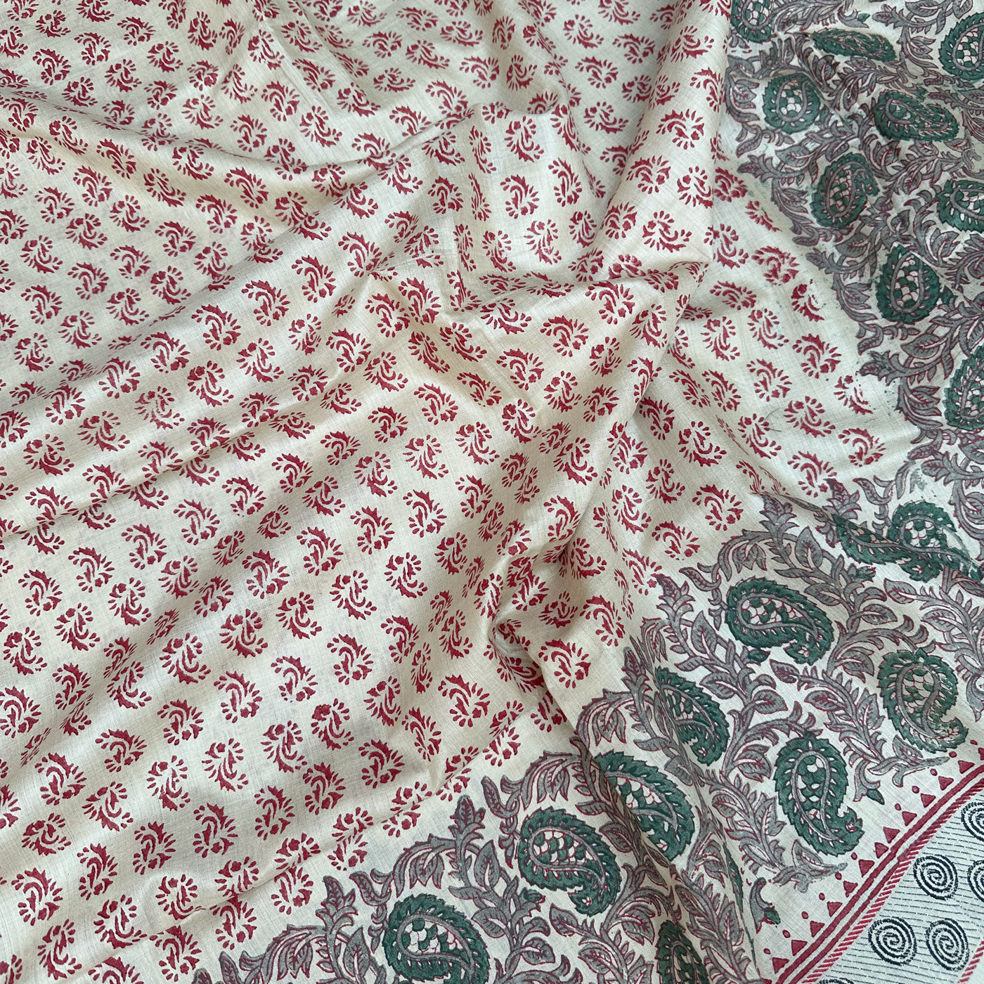 Paisley Garden Handblock Printed Desi Tussar Silk Saree