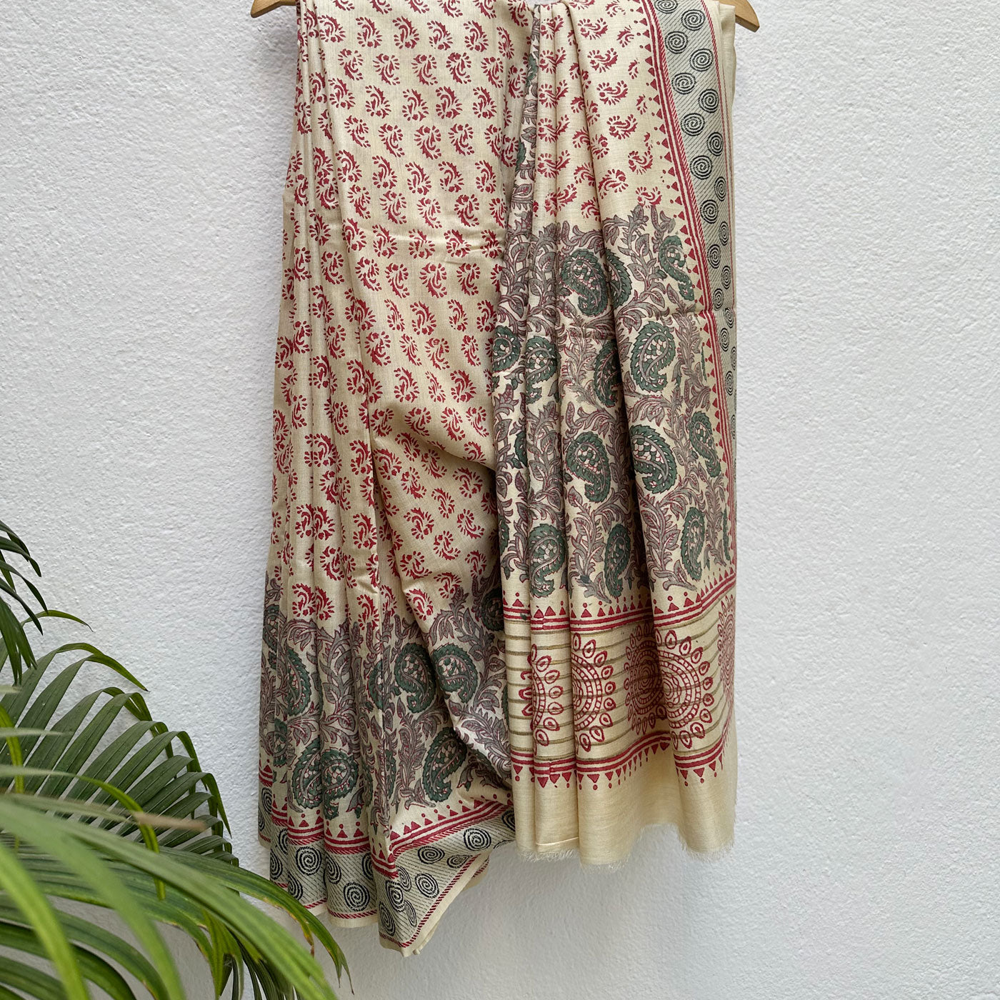 Paisley Garden Handblock Printed Desi Tussar Silk Saree