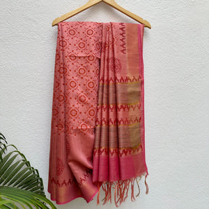 Parijat Handblock Printed Moonga Silk Saree