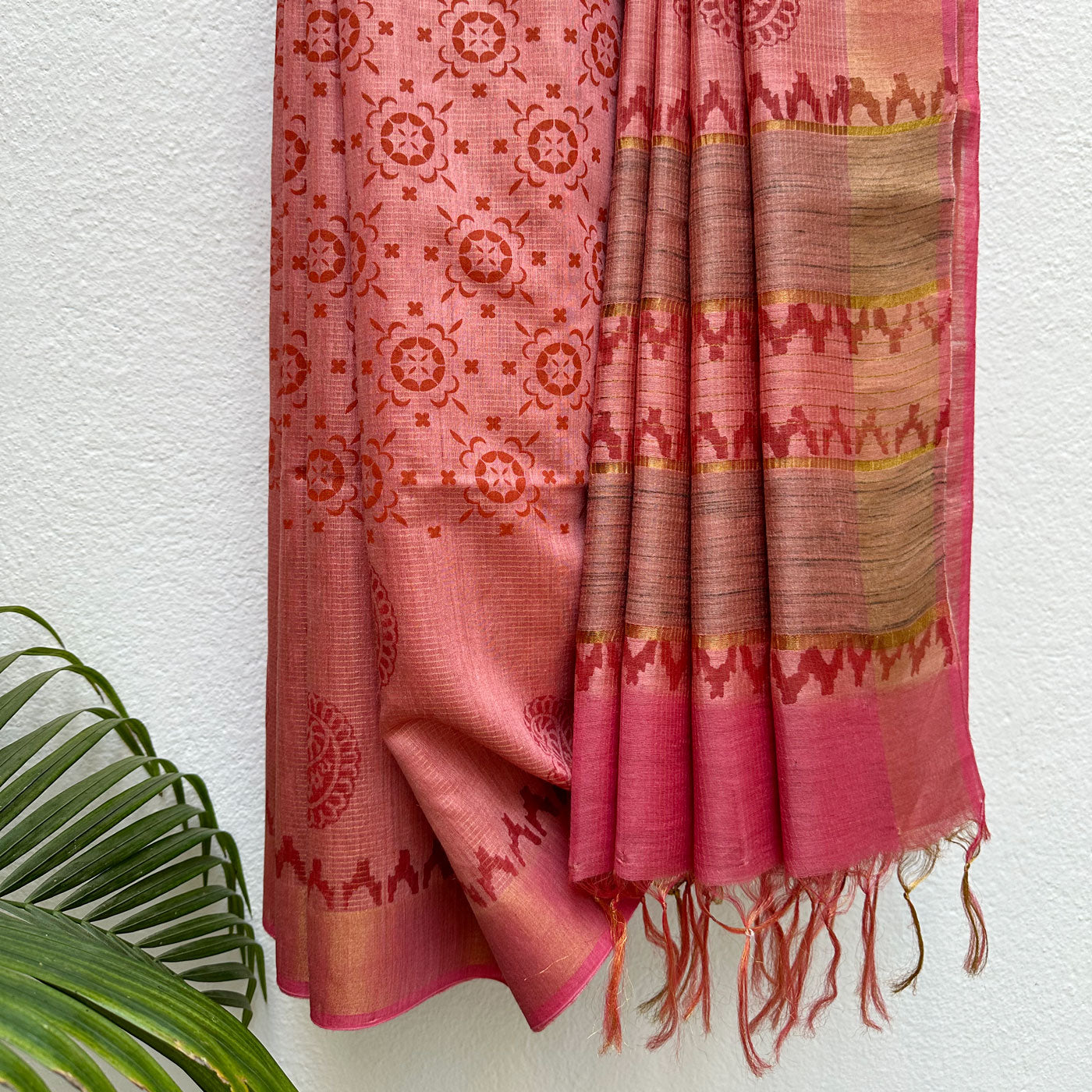 Parijat Handblock Printed Moonga Silk Saree