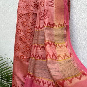 Parijat Handblock Printed Moonga Silk Saree