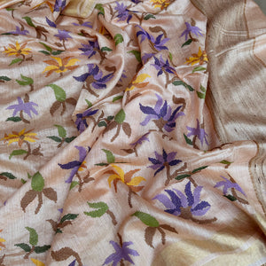 Peach Blossom Embroidered Desi Tussar Silk Saree