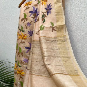 Peach Blossom Embroidered Desi Tussar Silk Saree