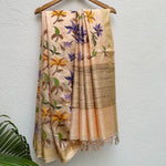 Load image into Gallery viewer, Peach Blossom Embroidered Desi Tussar Silk Saree
