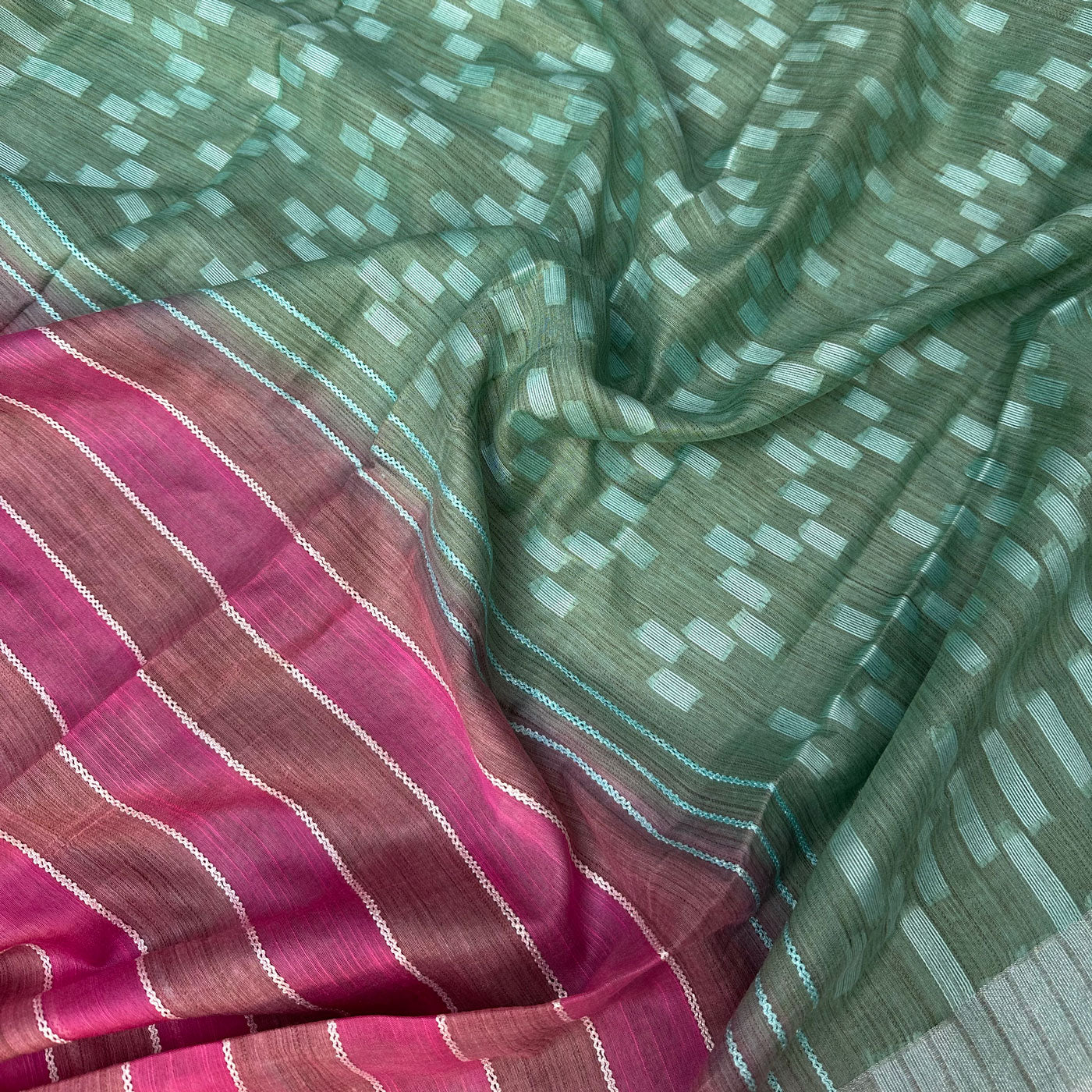 Pink Yarrow Cotton Bamboo Silk Saree