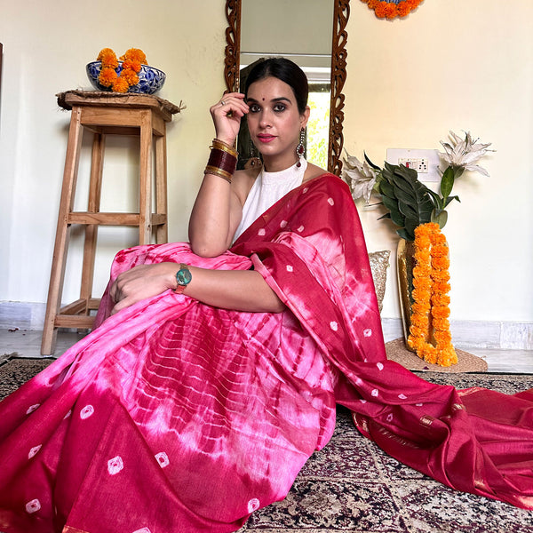 Shibori Tie-dye Tussar Silk Saree - Dreaming Loud